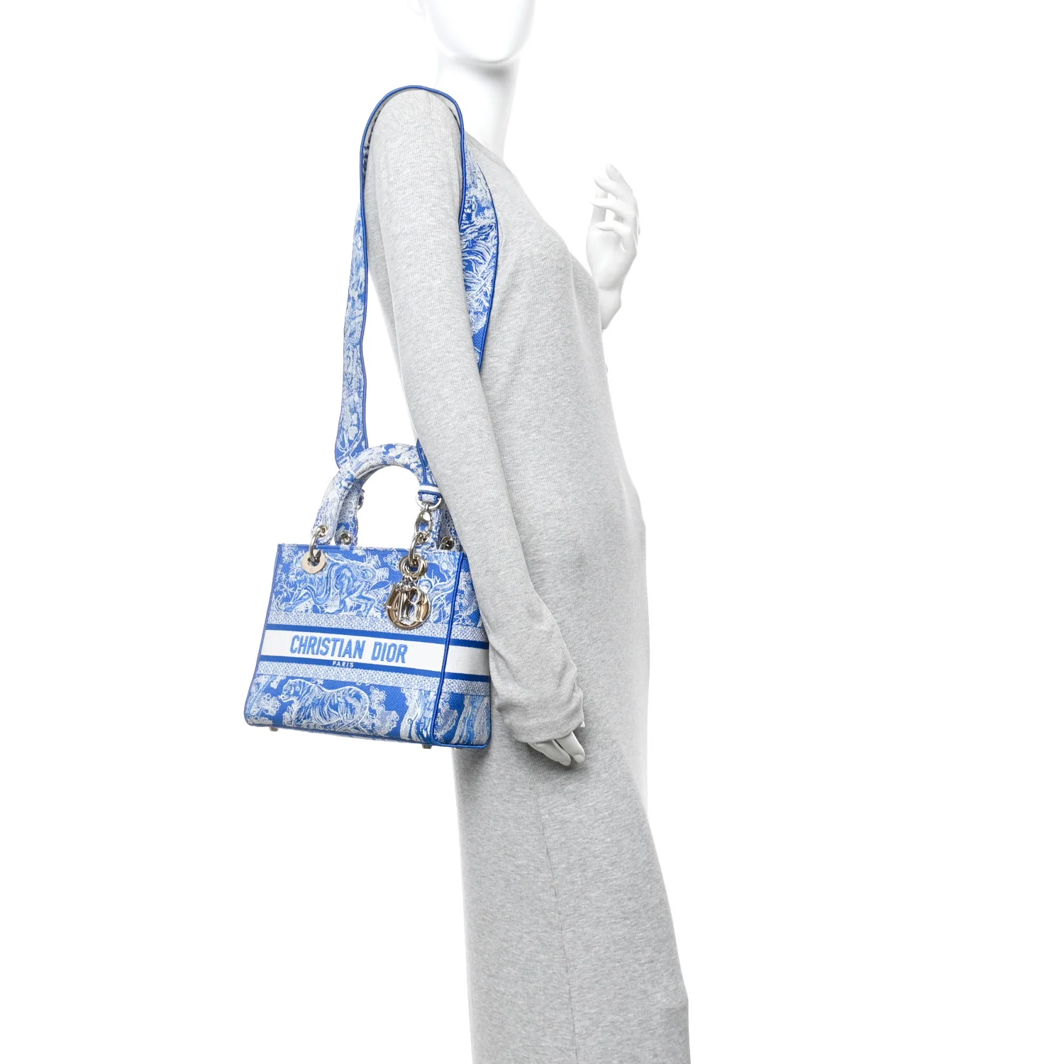 Canvas Toile De Jouy Reverse Embroidered Medium Lady D-Lite Fluorescent Blue - Image 2