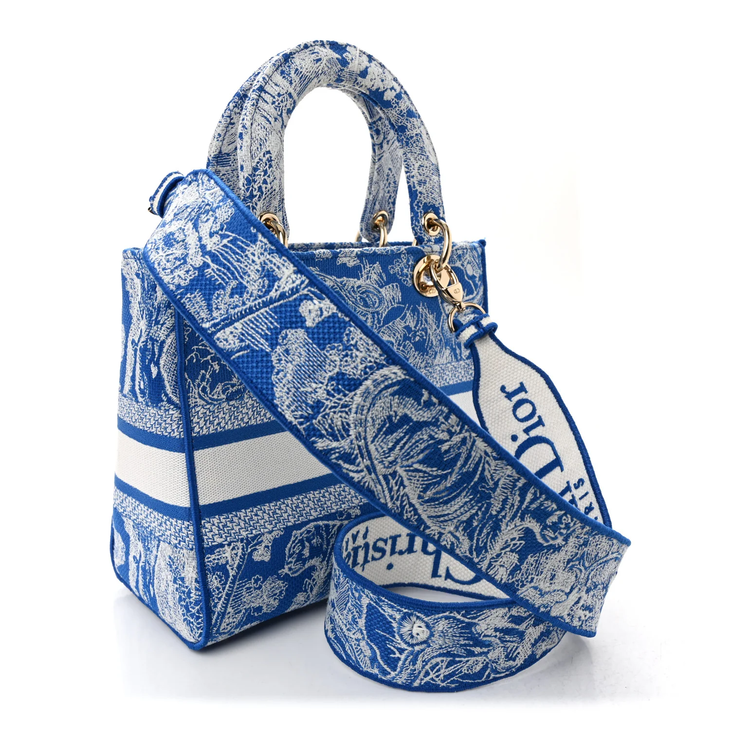 Canvas Toile De Jouy Reverse Embroidered Medium Lady D-Lite Fluorescent Blue - Image 3