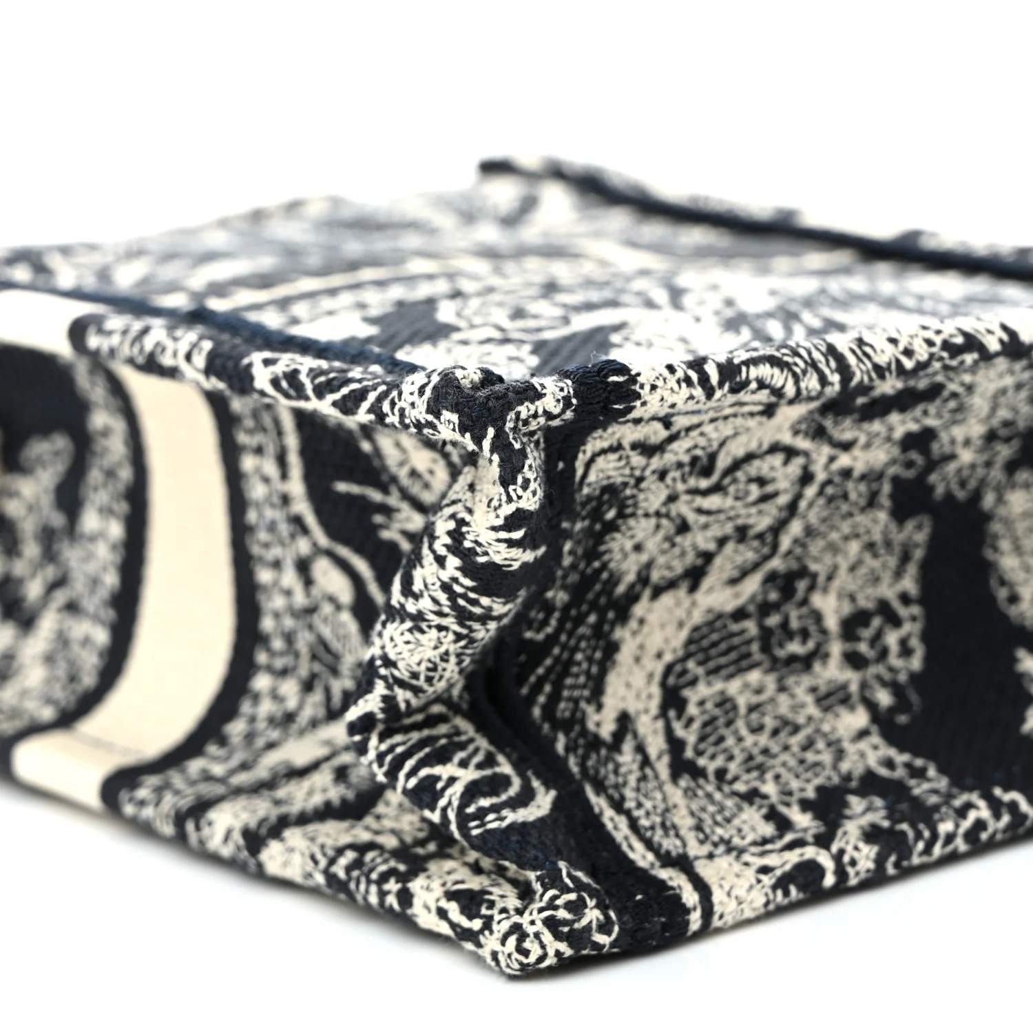 Canvas Toile de Jouy Reverse Embroidered Mini Book Tote Phone Bag Blue - Image 9