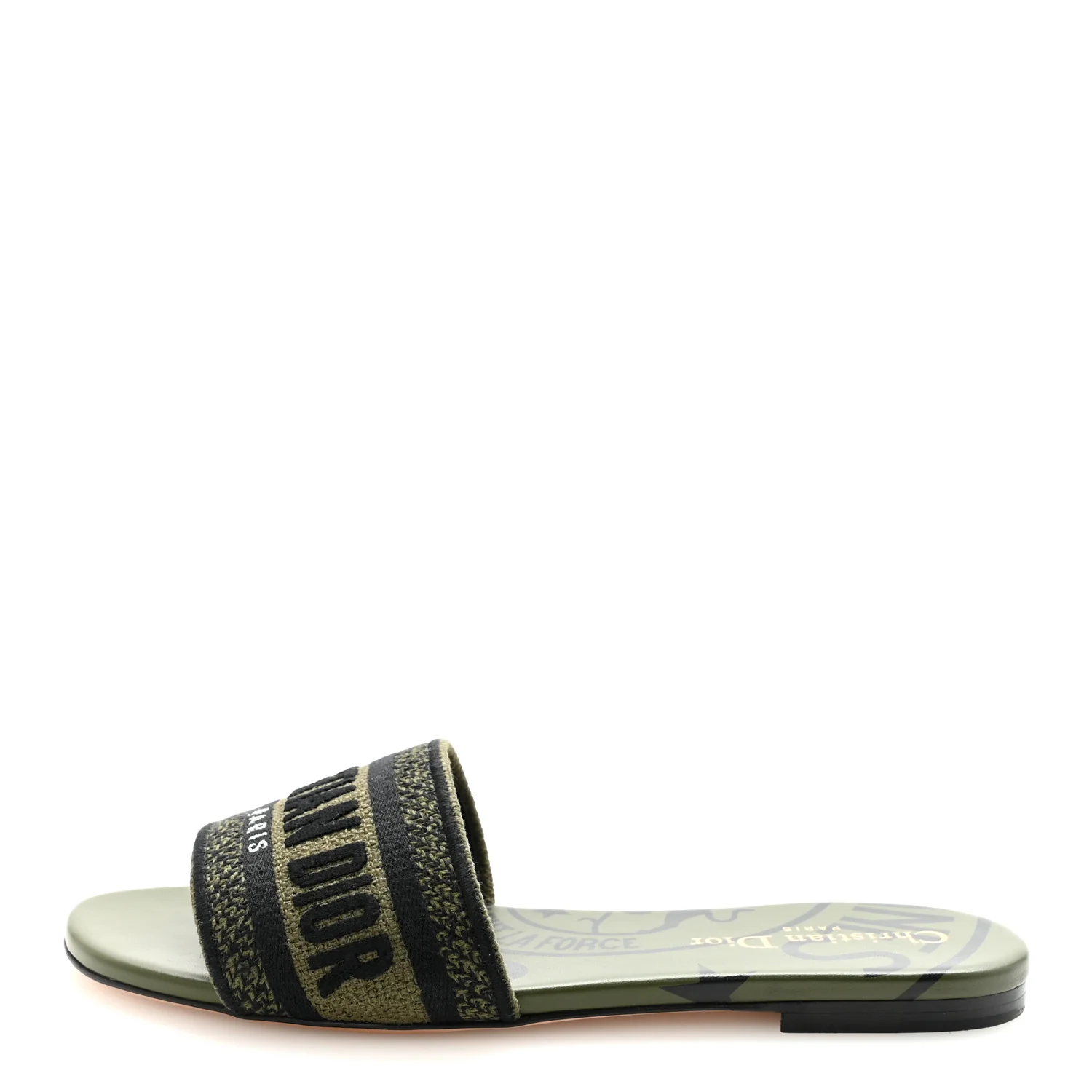 Canvas Union Embroidered Dway Flat Slide Sandals 36.5 Kaki