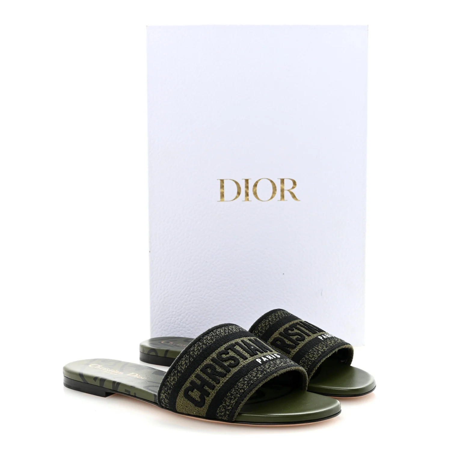 Canvas Union Embroidered Dway Flat Slide Sandals 36.5 Kaki - Image 10