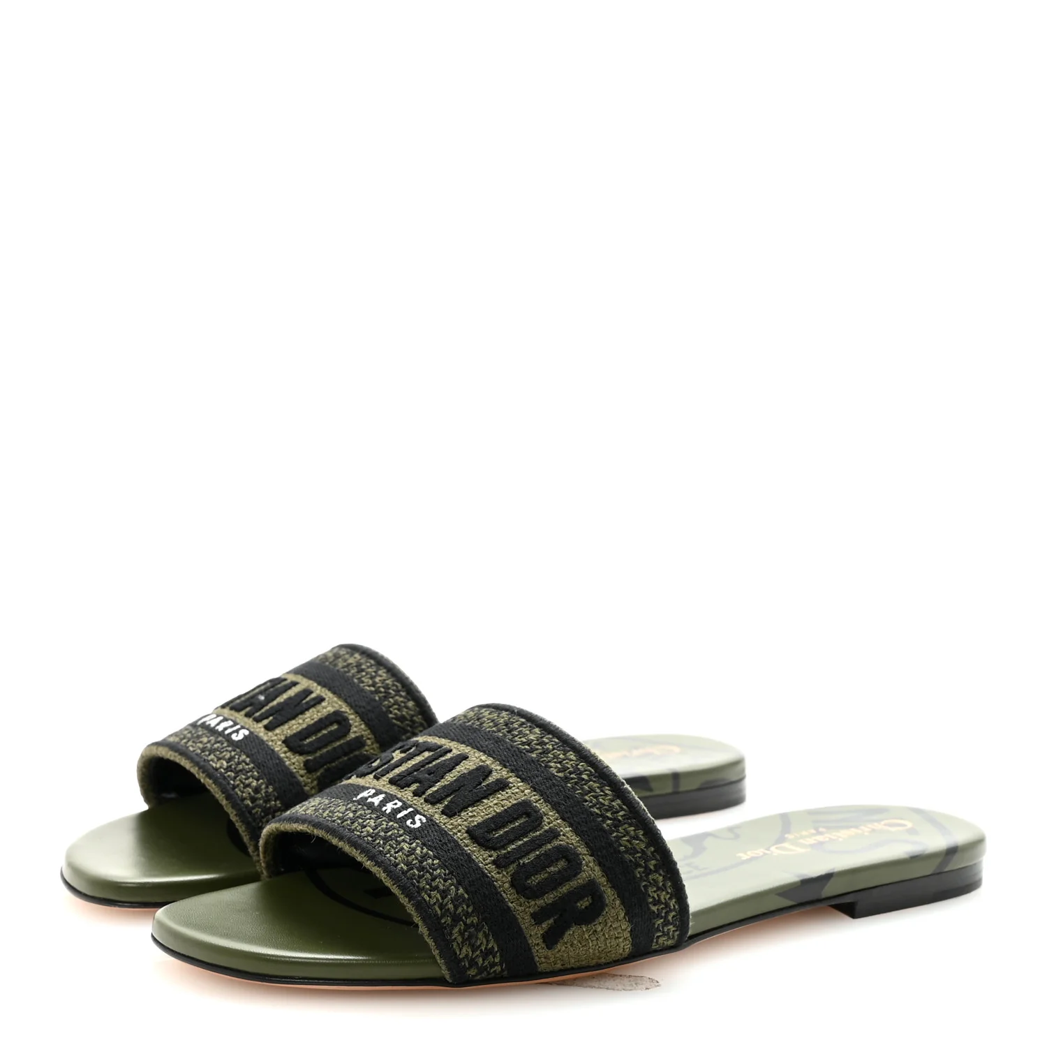 Canvas Union Embroidered Dway Flat Slide Sandals 36.5 Kaki - Image 4