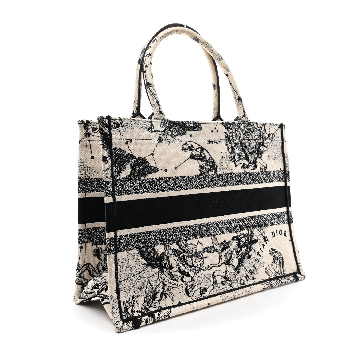 Canvas Zodiac Toile De Jouy Embroidered Medium Book Tote Latte - Image 3