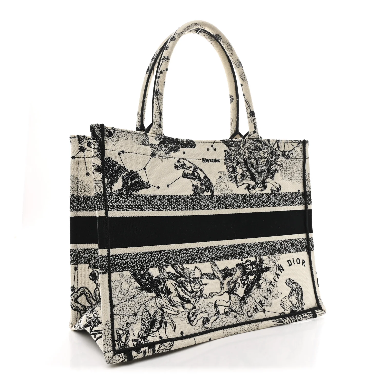 Canvas Zodiac Toile De Jouy Embroidered Medium Book Tote Latte - Image 3