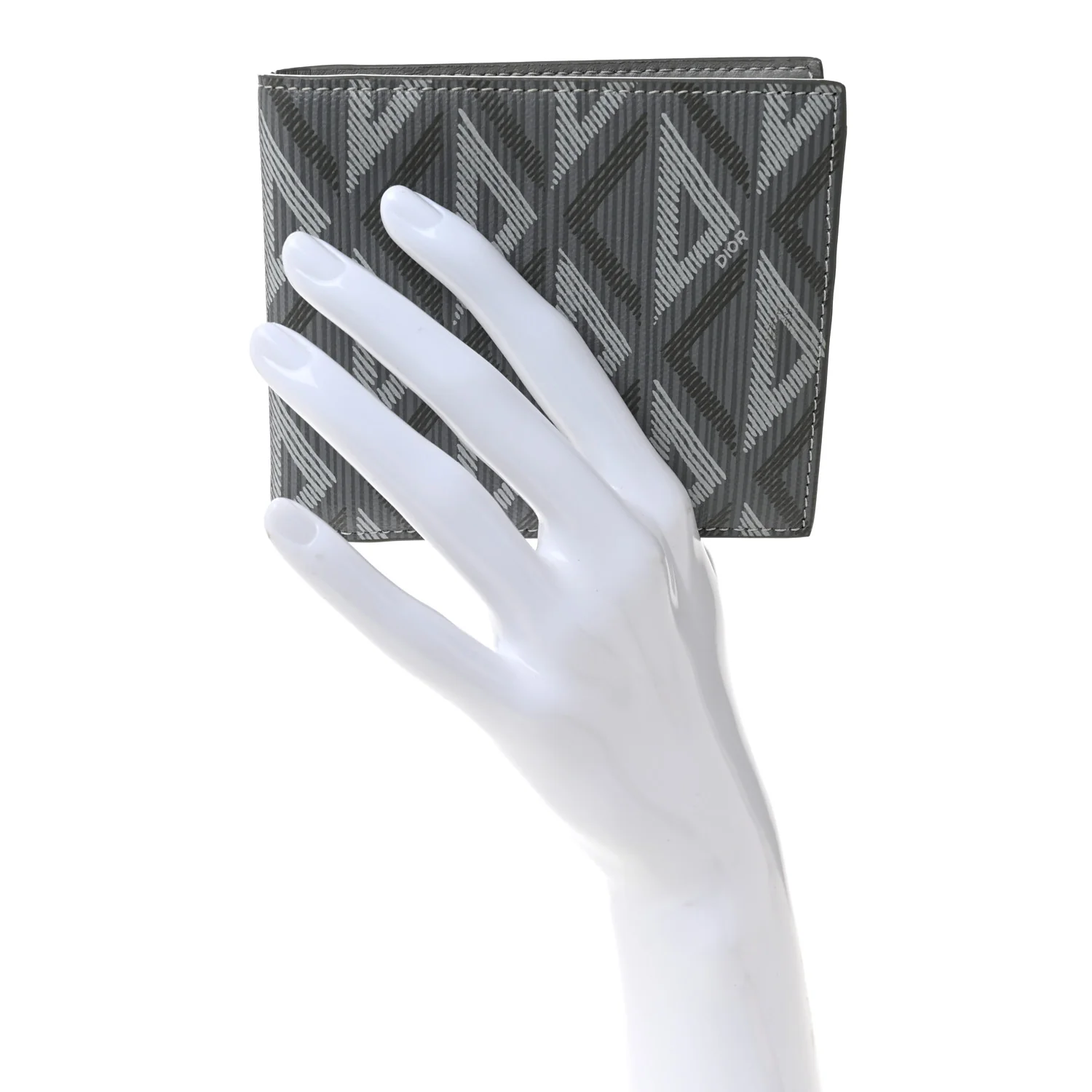 Coated Canvas Calfskin CD Diamond Bifold Wallet Grey - Image 2