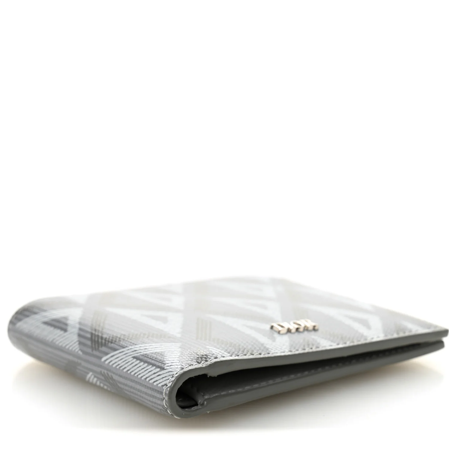 Coated Canvas Calfskin CD Diamond Bifold Wallet Grey - Image 4