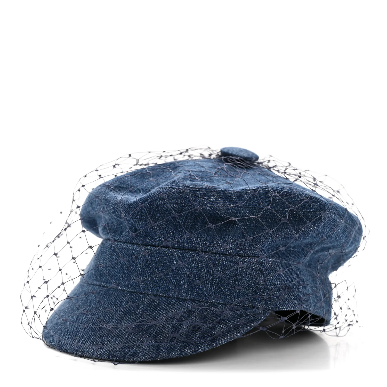 Cotton Denim Arty Beret Cap With Veil 57 Blue