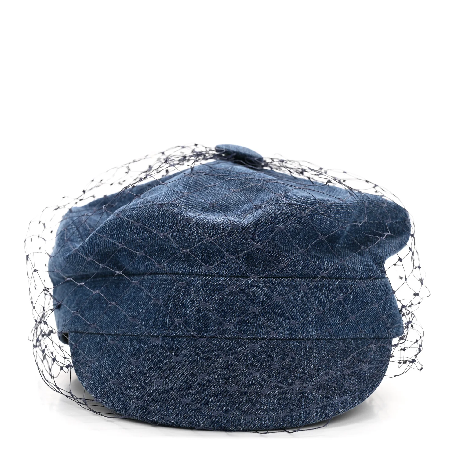 Cotton Denim Arty Beret Cap With Veil 57 Blue - Image 5