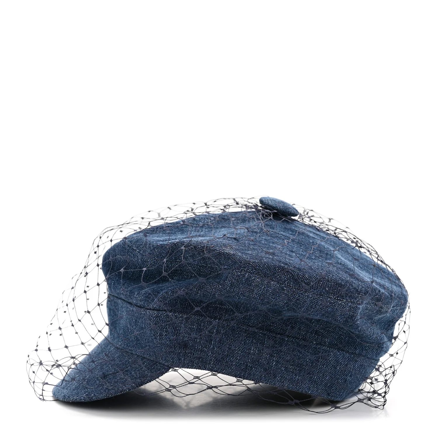 Cotton Denim Arty Beret Cap With Veil 57 Blue - Image 8