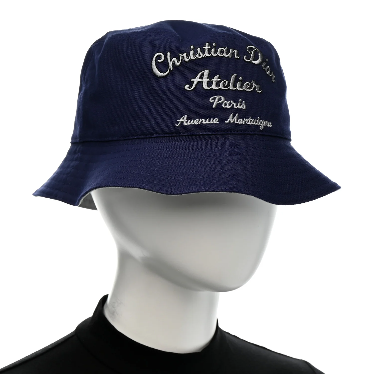 Cotton Woven Atelier Bob Bucket Hat M Blue - Image 2