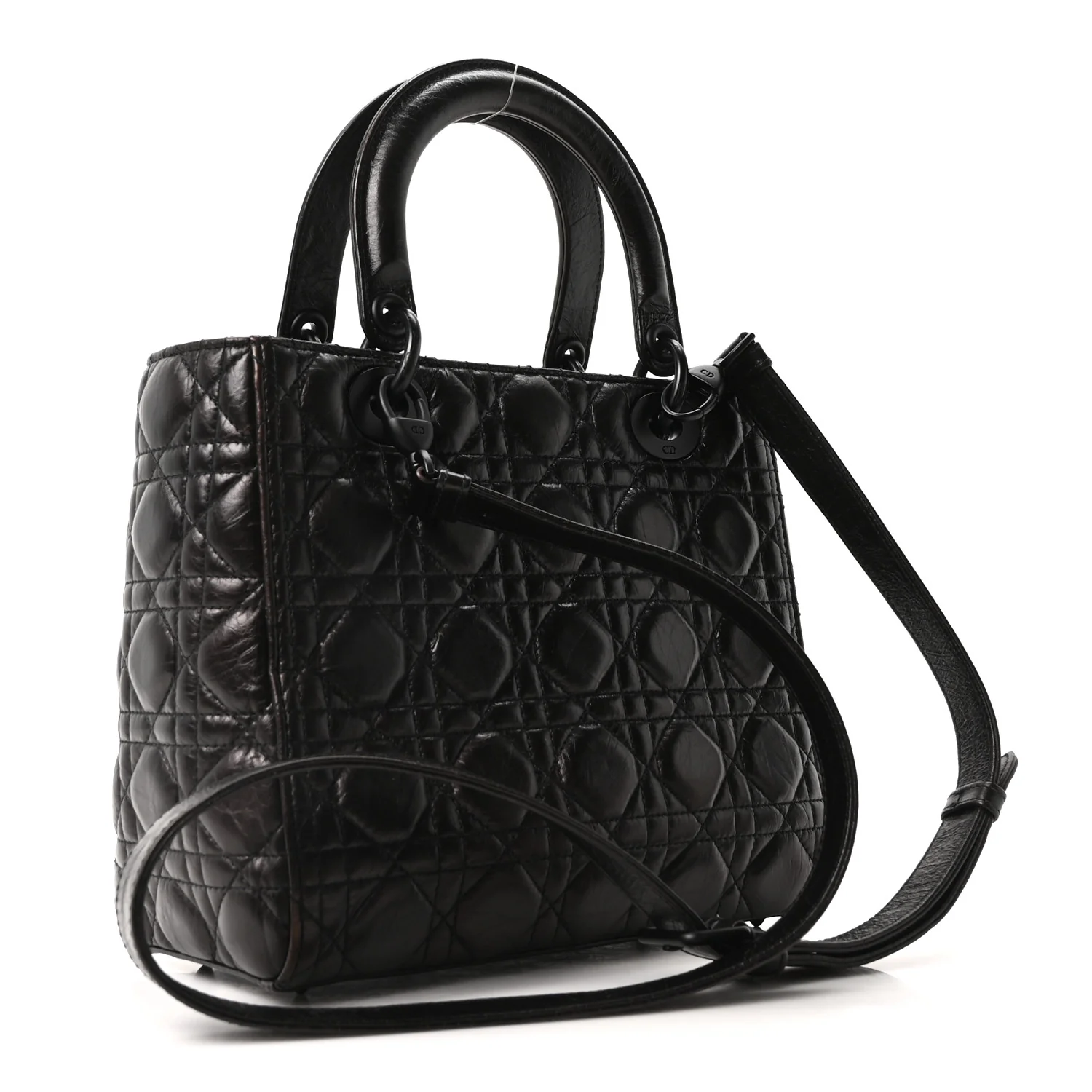 Crinkled Calfskin Cannage Medium Lady Dior Black - Image 3