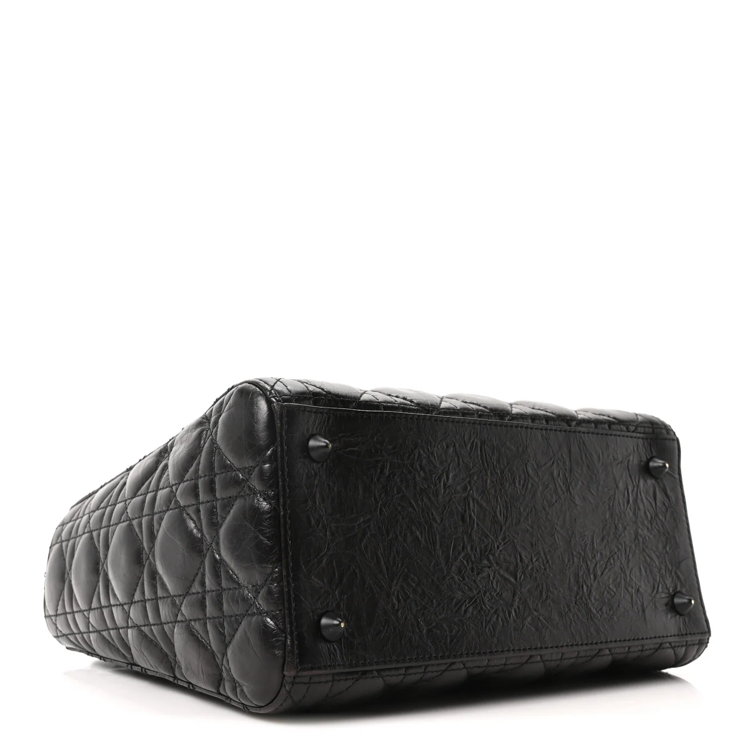 Crinkled Calfskin Cannage Medium Lady Dior Black - Image 4