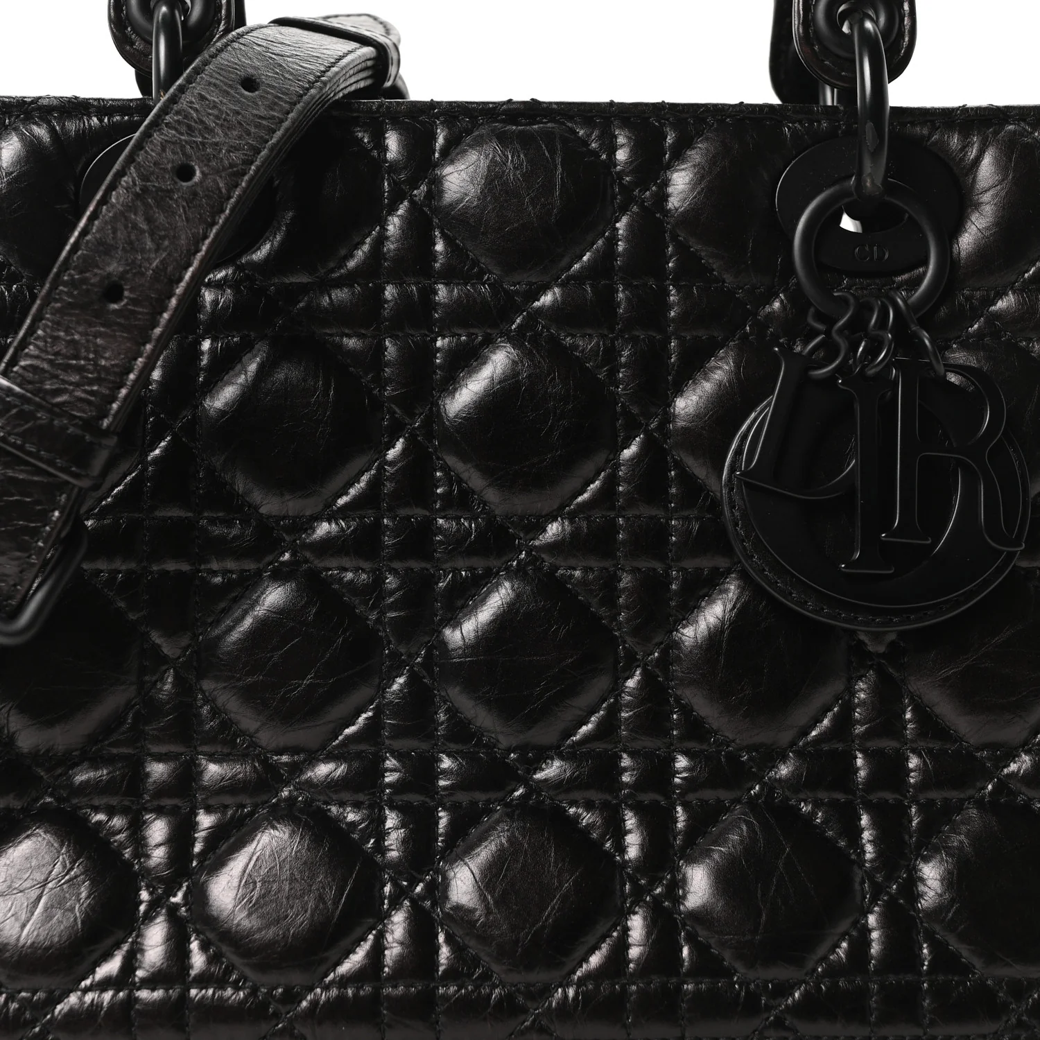 Crinkled Calfskin Cannage Medium Lady Dior Black - Image 8