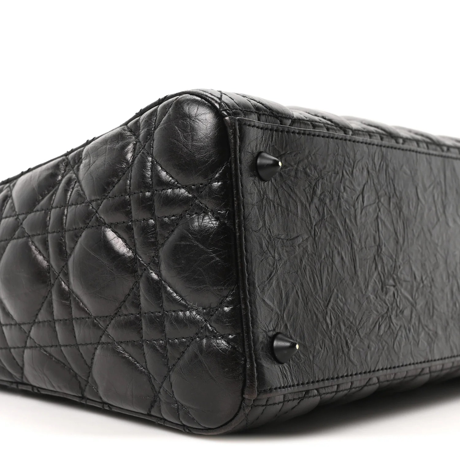 Crinkled Calfskin Cannage Medium Lady Dior Black - Image 9