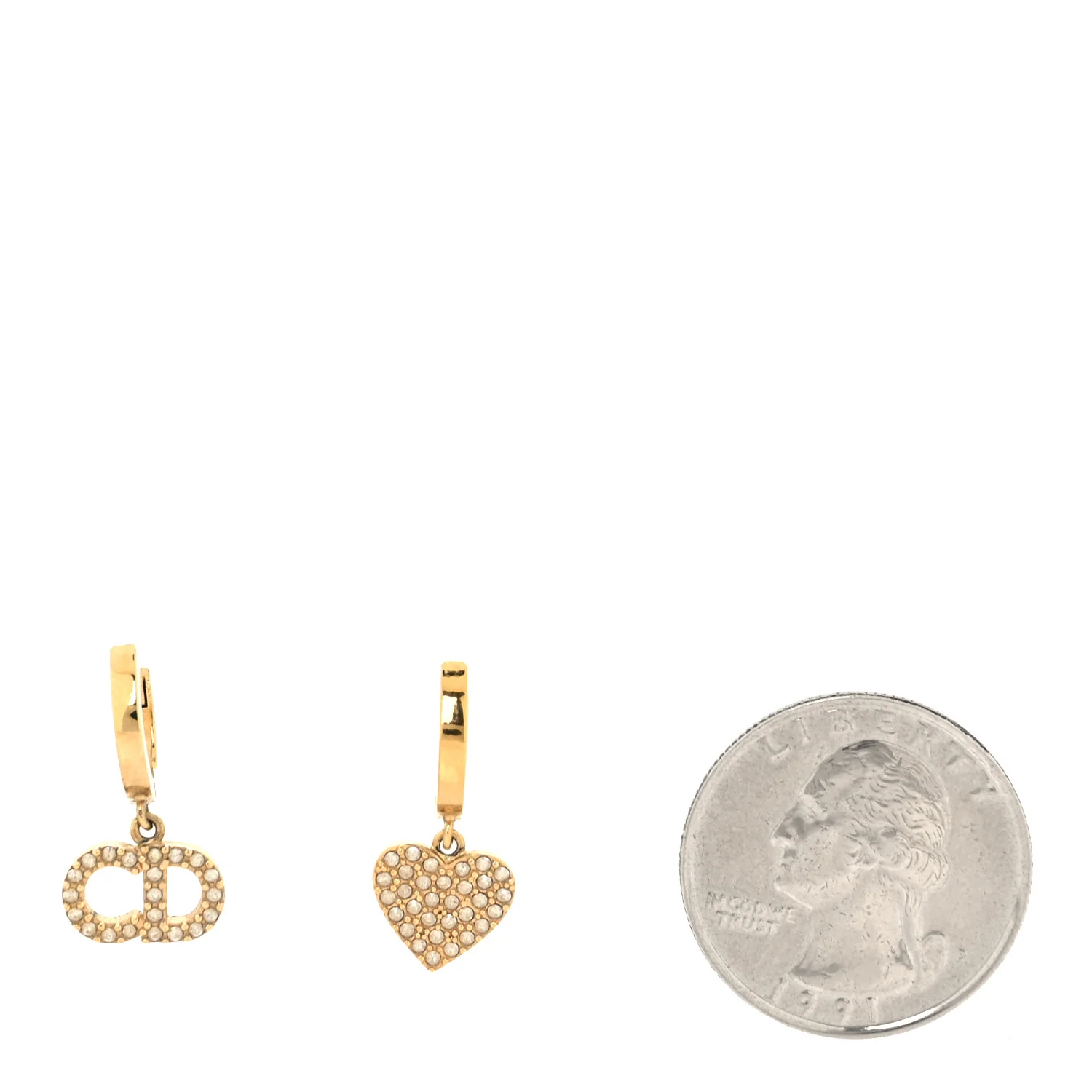 Crystal Heart Clair D Lune Hoop Drop Earrings Gold - Image 3