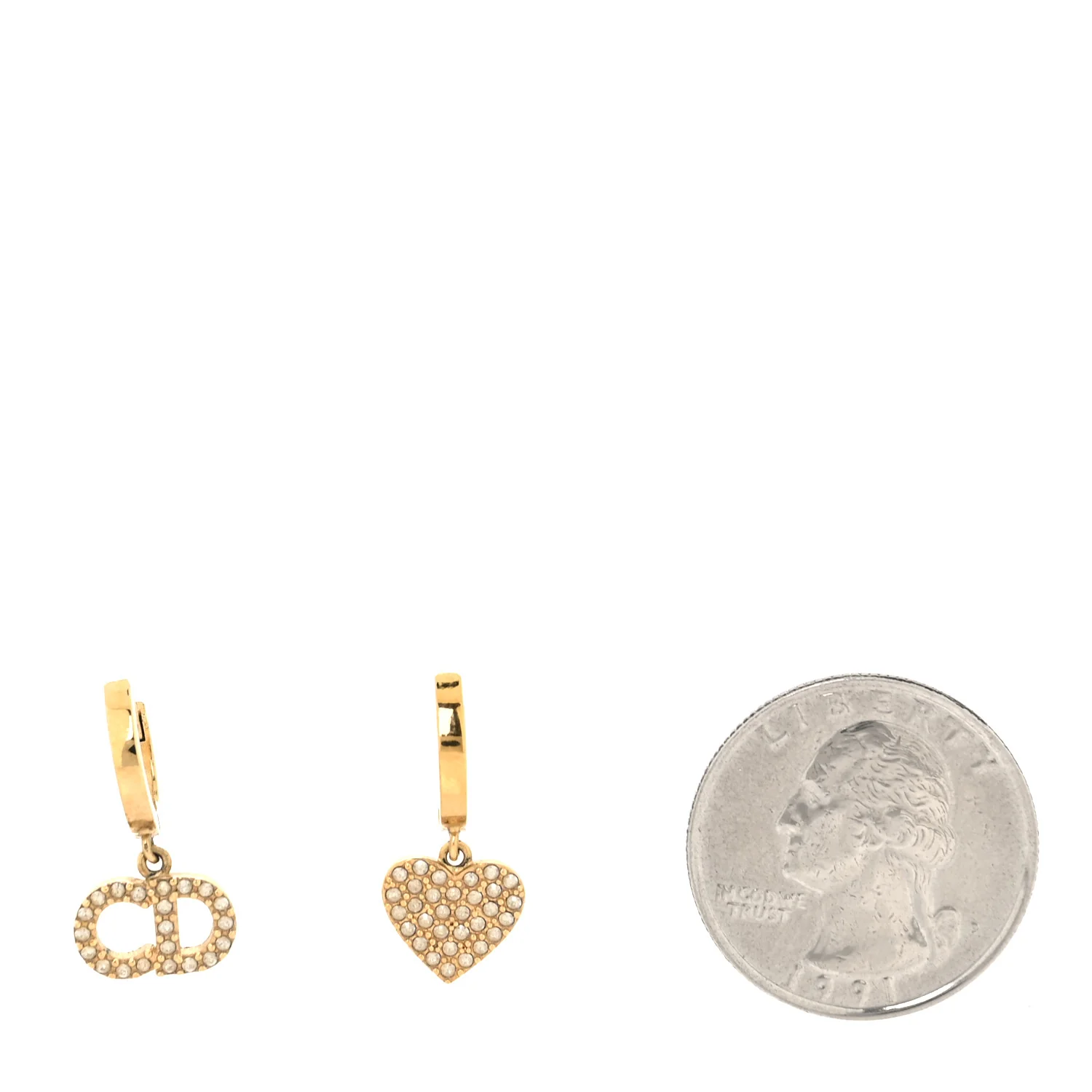 Crystal Heart Clair D Lune Hoop Drop Earrings Gold - Image 5