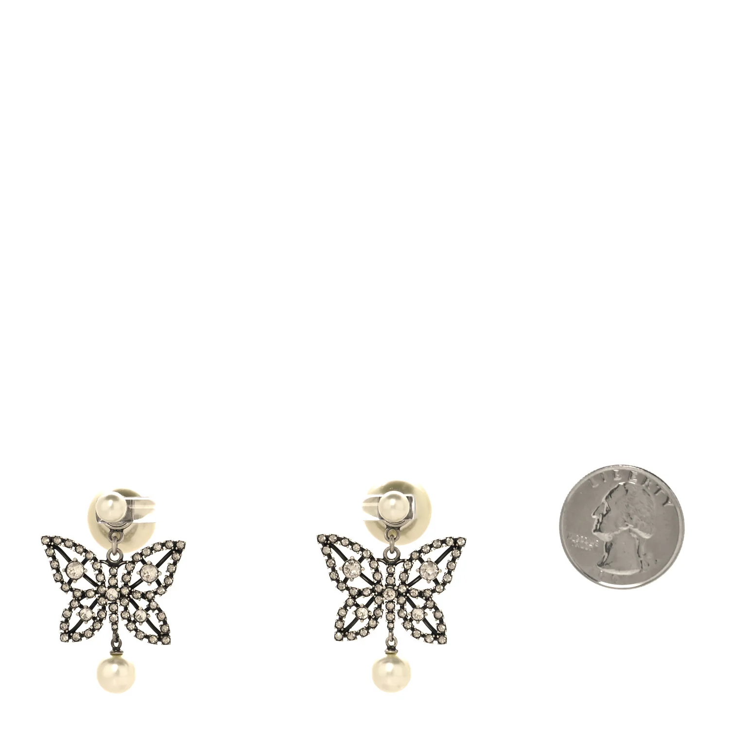 Crystal Pearl Butterfly Drop Earrings Silver - Image 5
