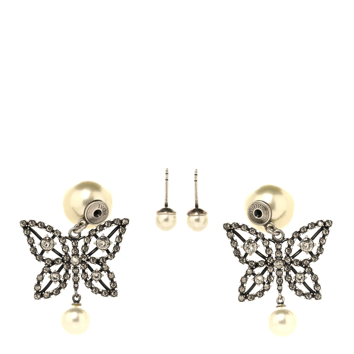 Crystal Pearl Butterfly Drop Earrings Silver - Image 7