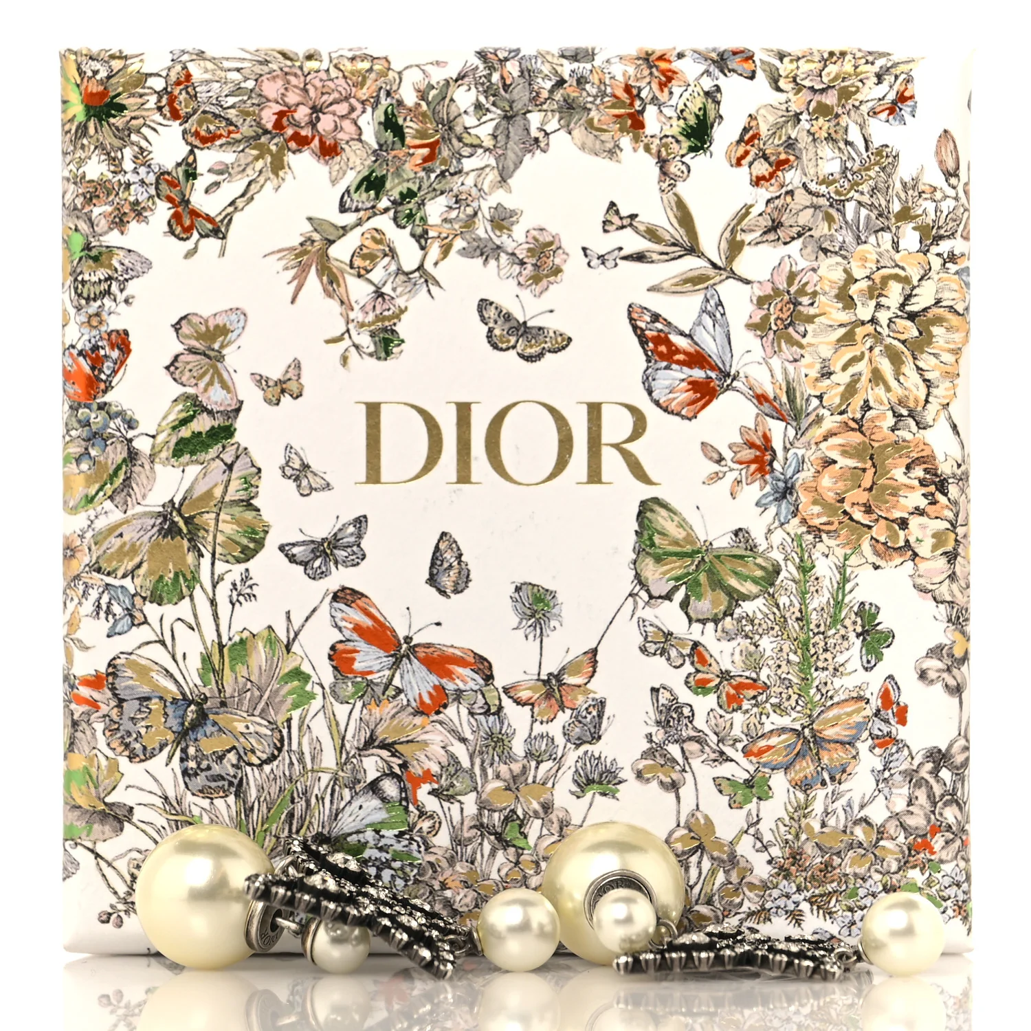 Crystal Pearl Butterfly Drop Earrings Silver - Image 8