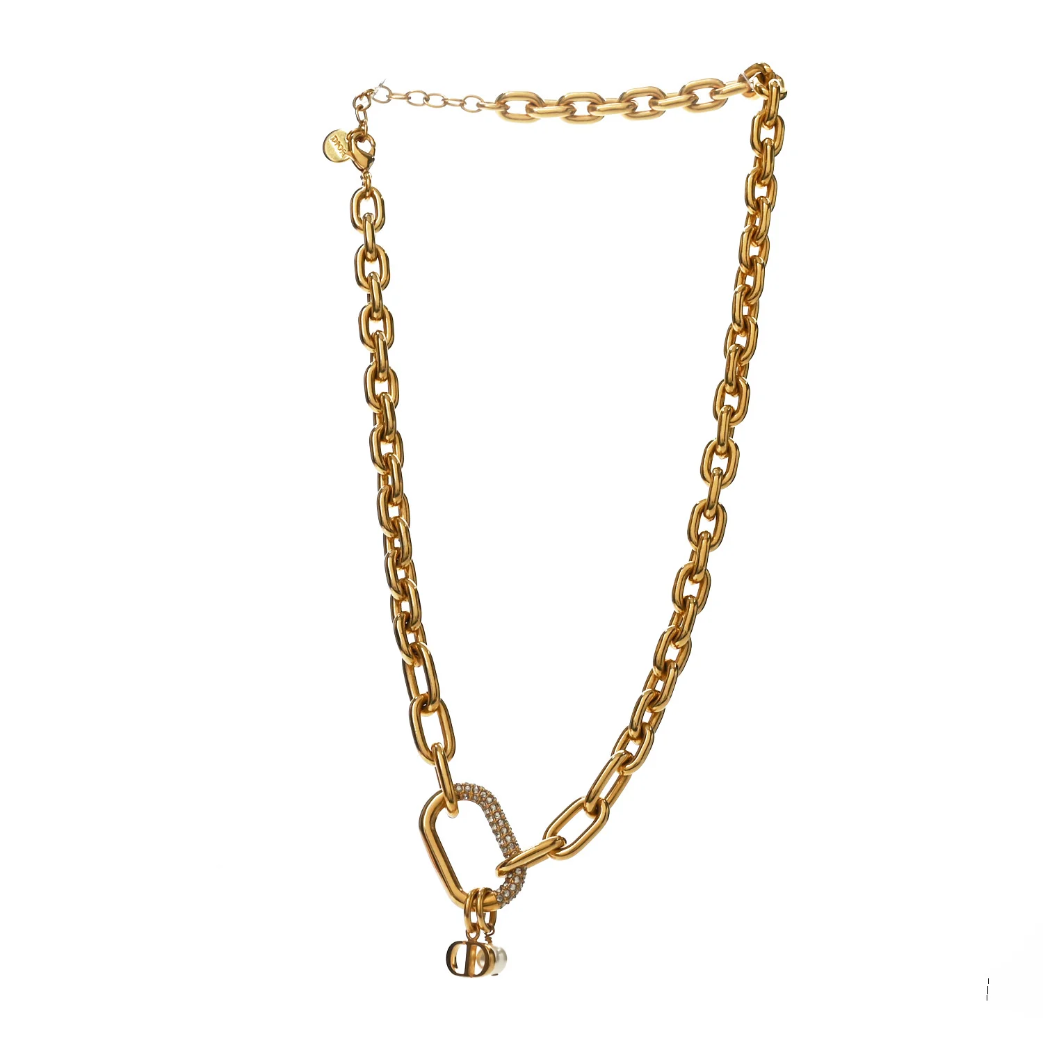 Crystal Pearl CD Chain Necklace Gold - Image 3