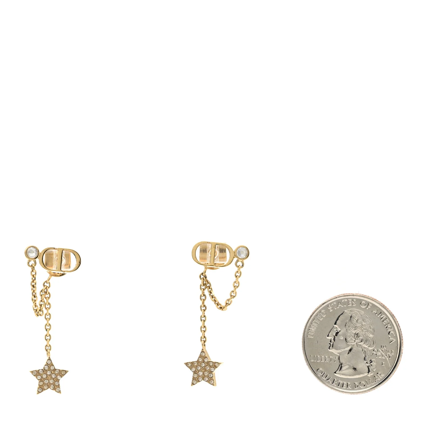 Crystal Petit CD Star Chain Earrings Gold - Image 2