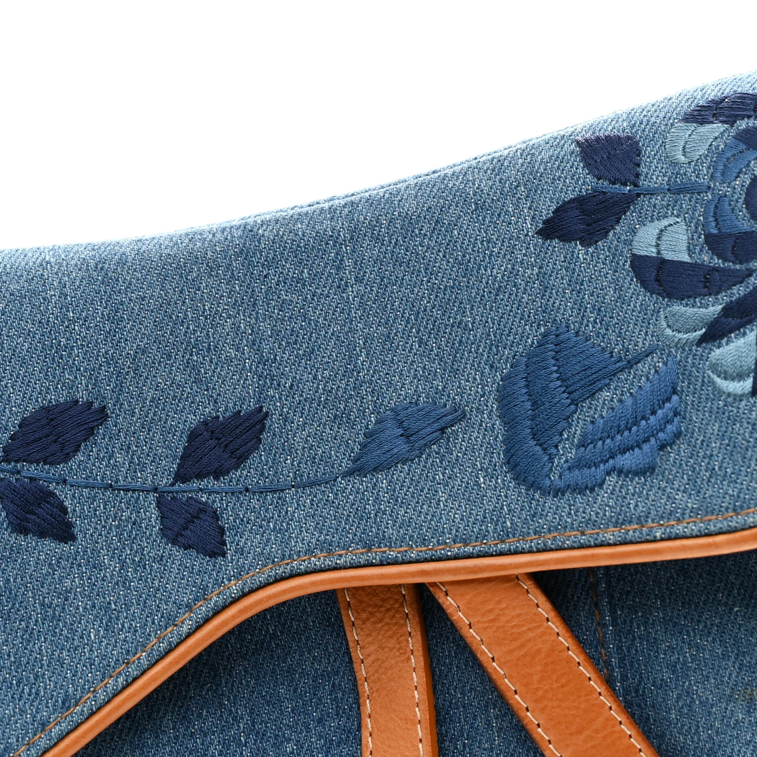 Denim Embroidered Saddle Bag Blue - Image 8