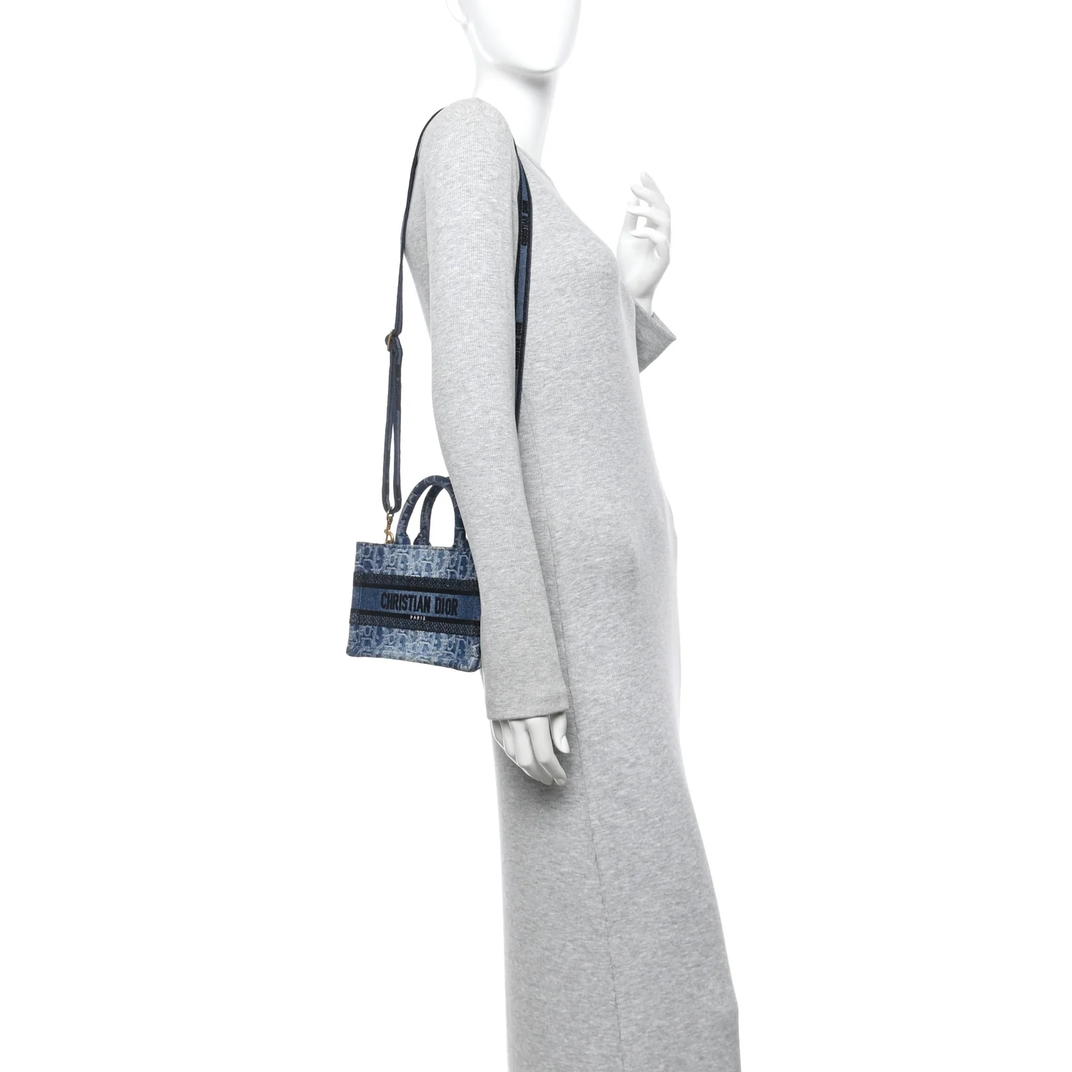 Denim Oblique Mini Book Tote With Strap Blue - Image 2