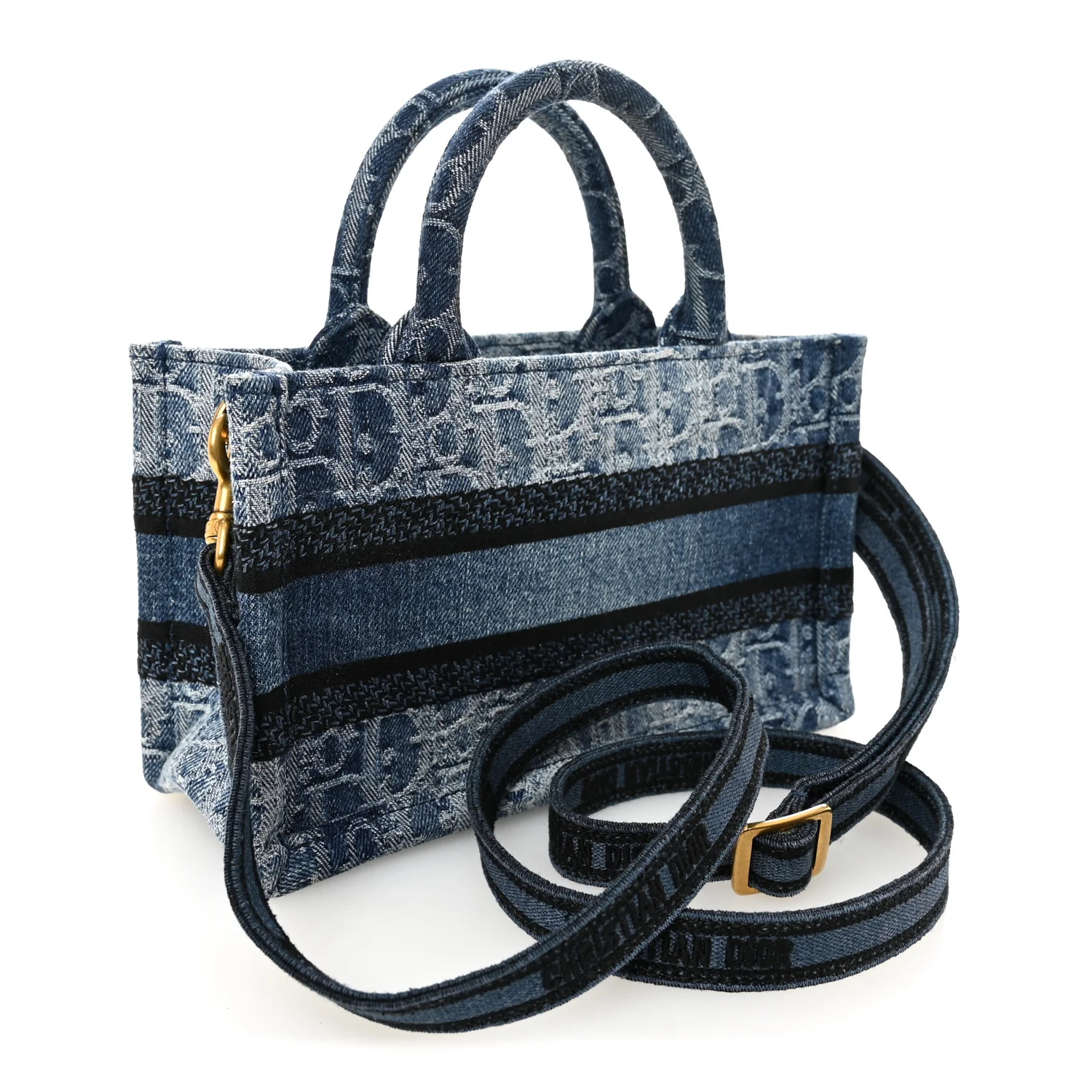 Denim Oblique Mini Book Tote With Strap Blue - Image 3