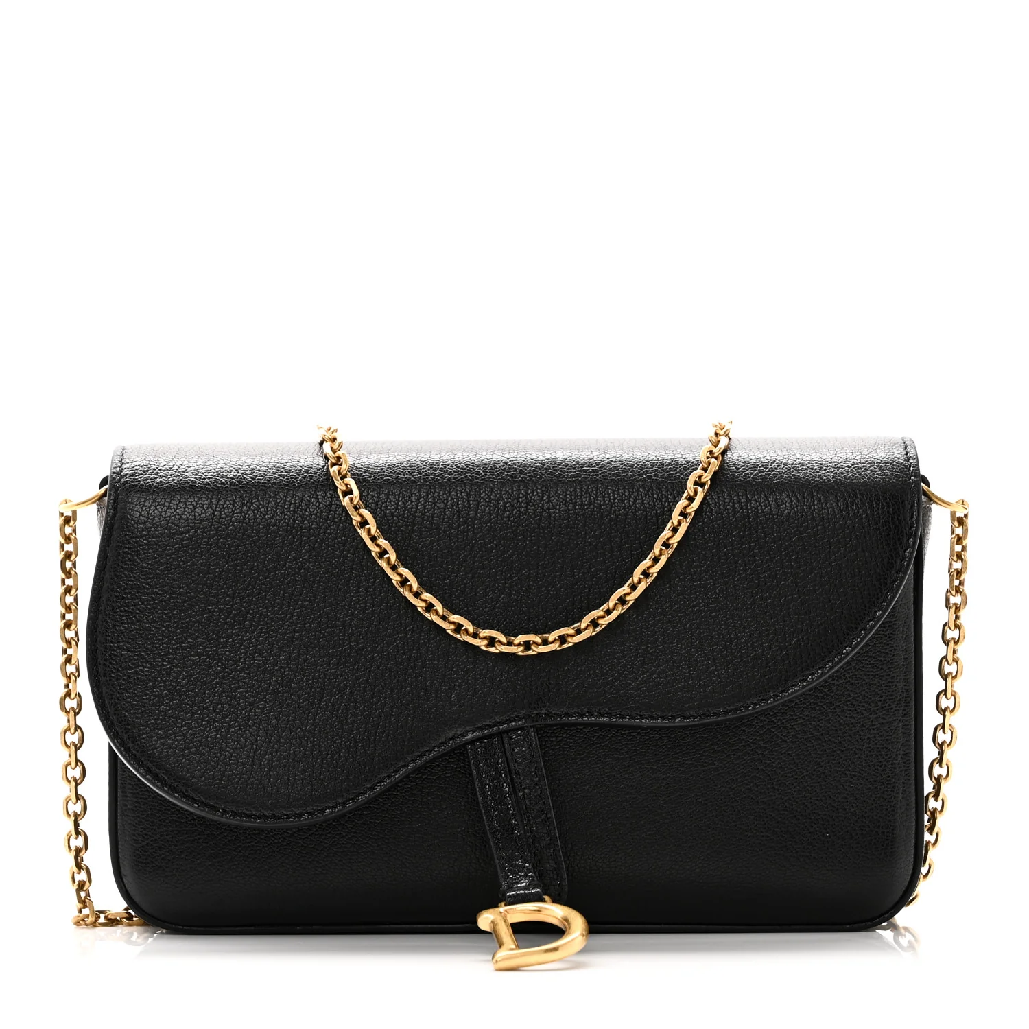 Goatskin Medium Saddle Pouch With Chain Black
