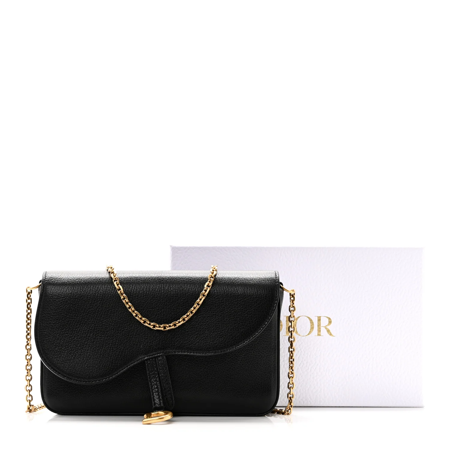 Goatskin Medium Saddle Pouch With Chain Black - Image 10