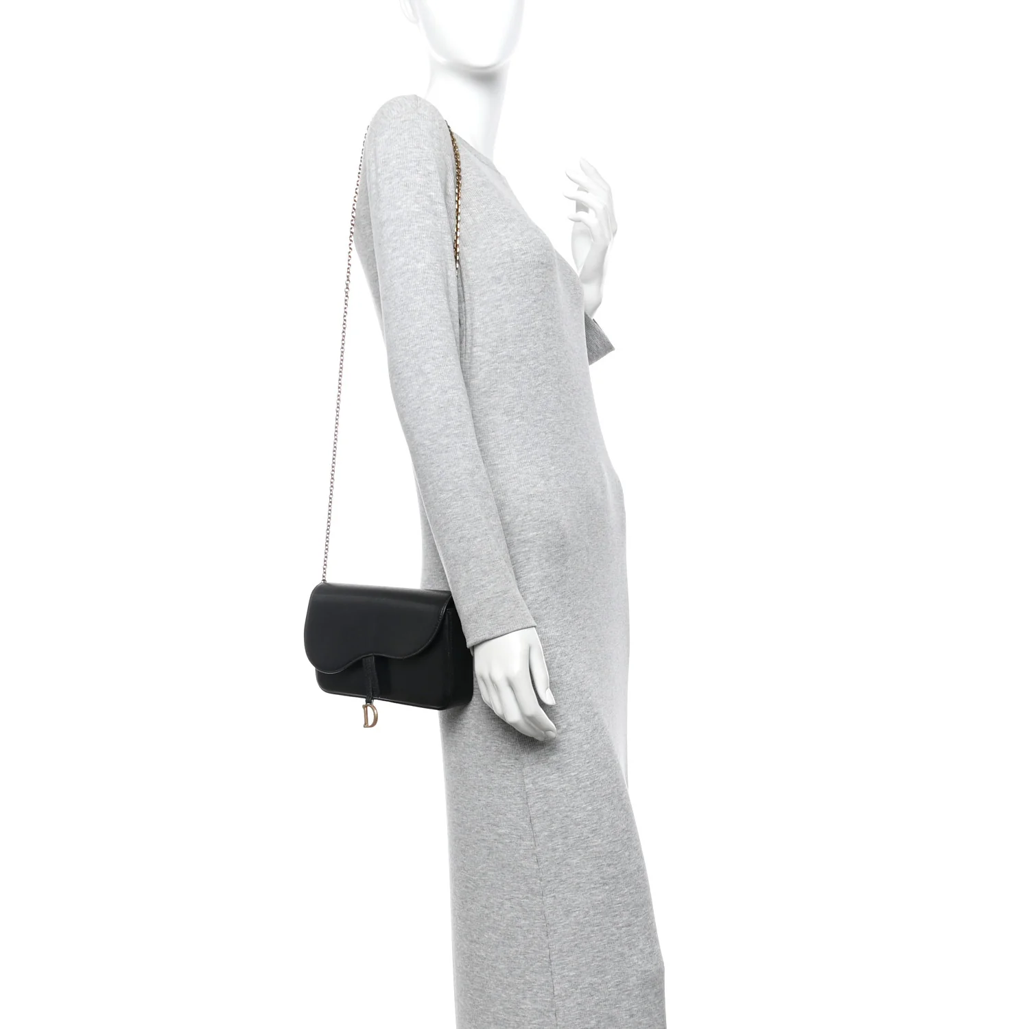 Goatskin Medium Saddle Pouch With Chain Black - Image 2