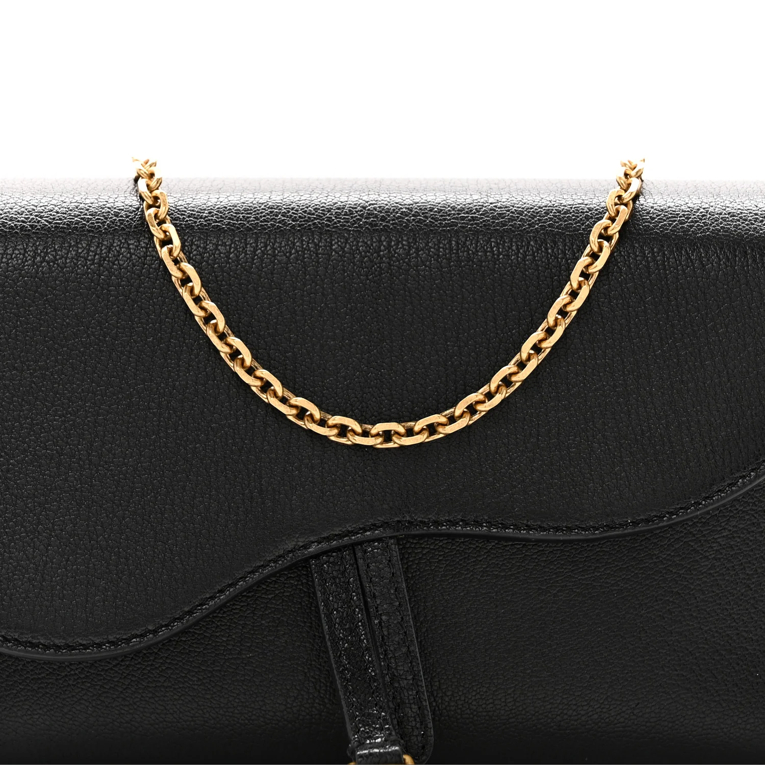 Goatskin Medium Saddle Pouch With Chain Black - Image 7