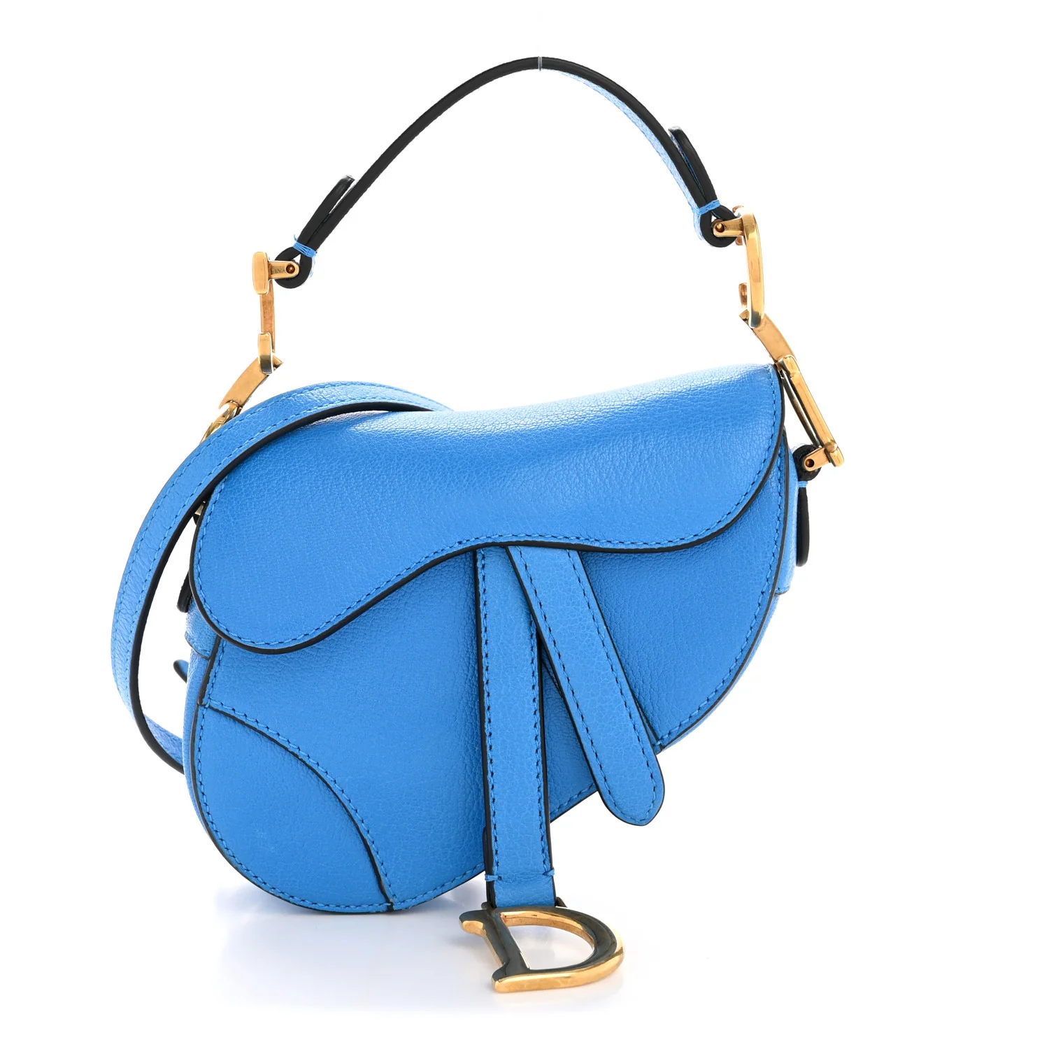 Goatskin Micro Saddle Bag With Strap Blue