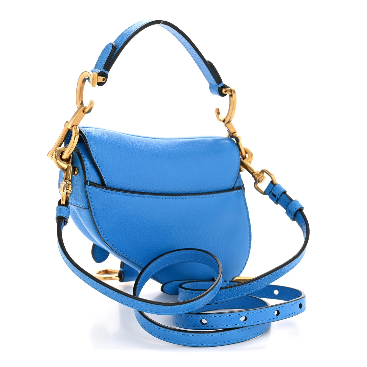 Goatskin Micro Saddle Bag With Strap Blue - Image 3