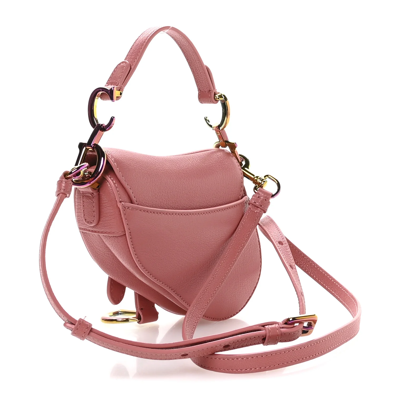 Goatskin Micro Saddle Bag With Strap Coral Powder - Image 3