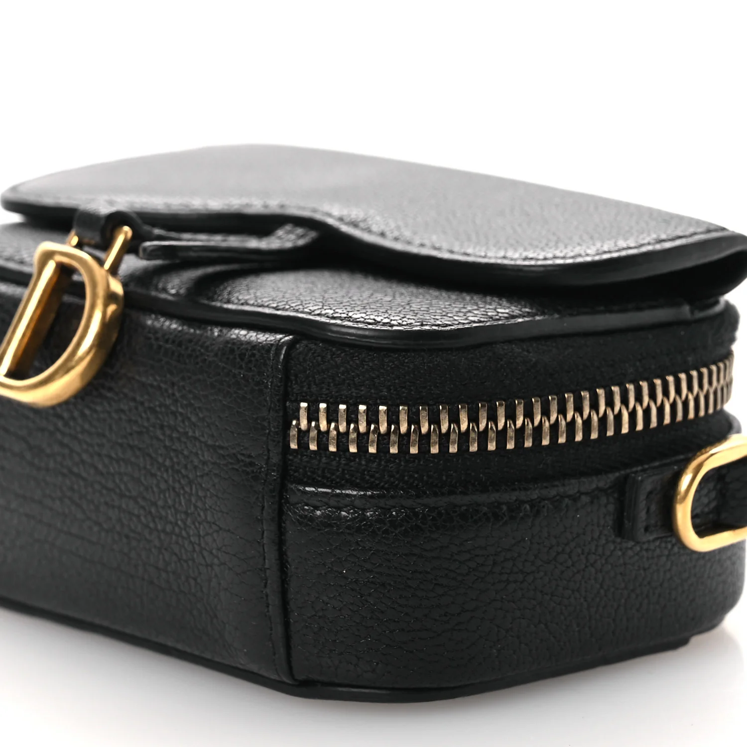 Goatskin Mini Saddle Shoulder Strap Pouch Black - Image 10
