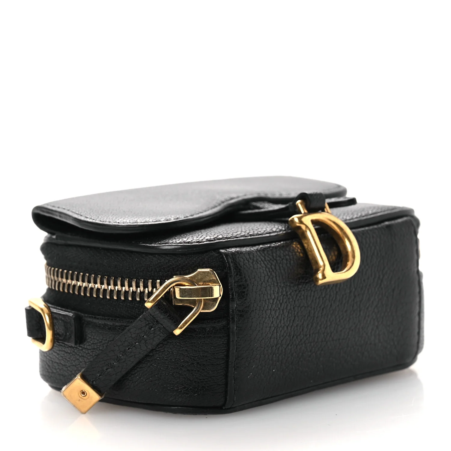 Goatskin Mini Saddle Shoulder Strap Pouch Black - Image 4