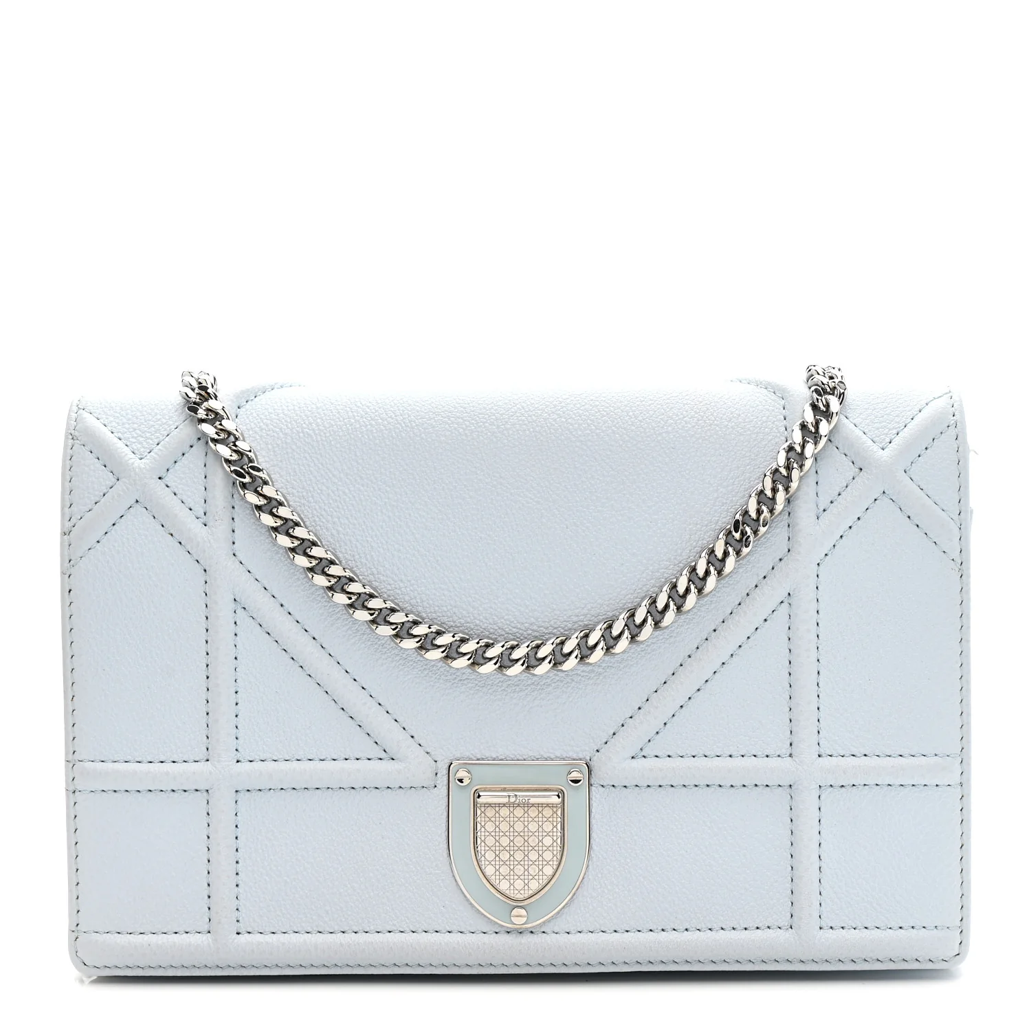 Grained Calfskin Diorama Wallet on Chain Pouch Light Blue