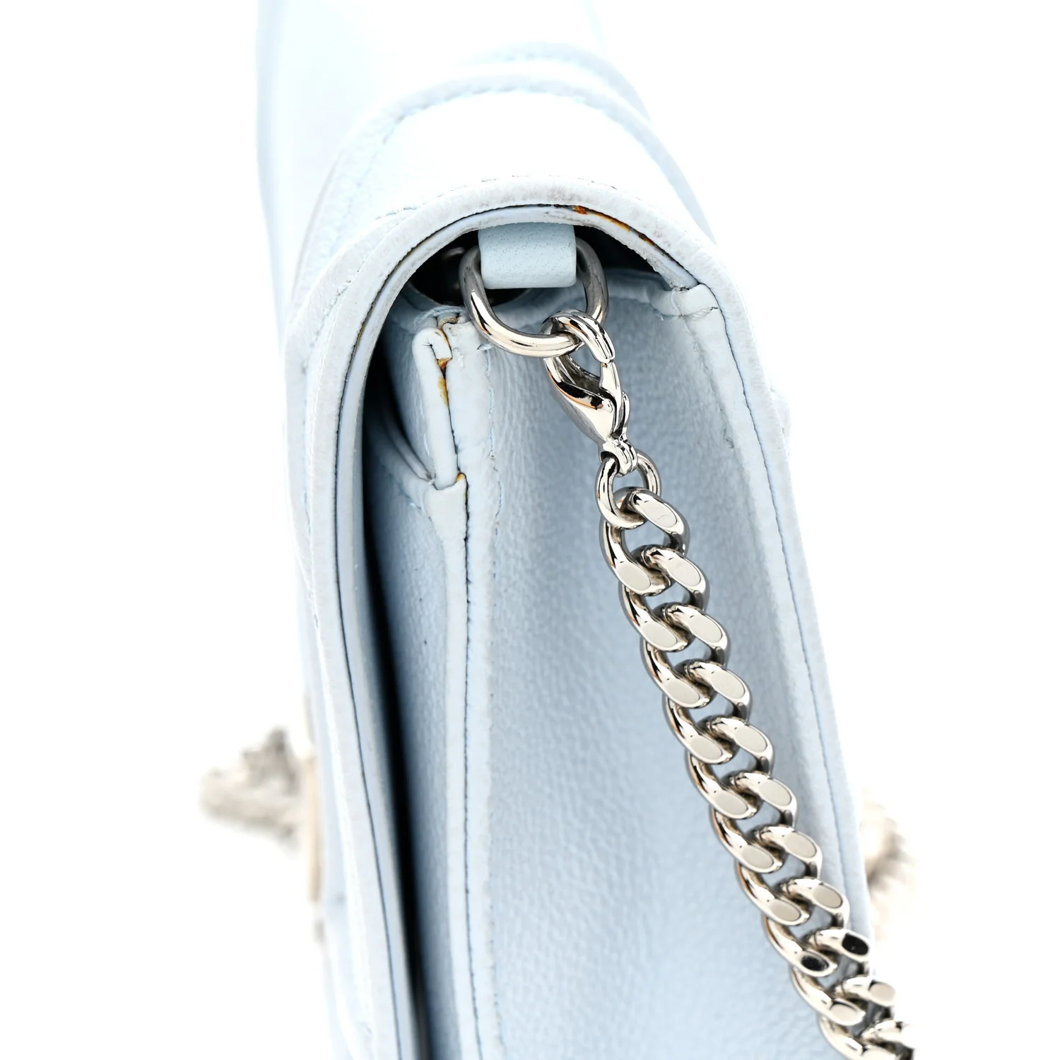 Grained Calfskin Diorama Wallet on Chain Pouch Light Blue - Image 14