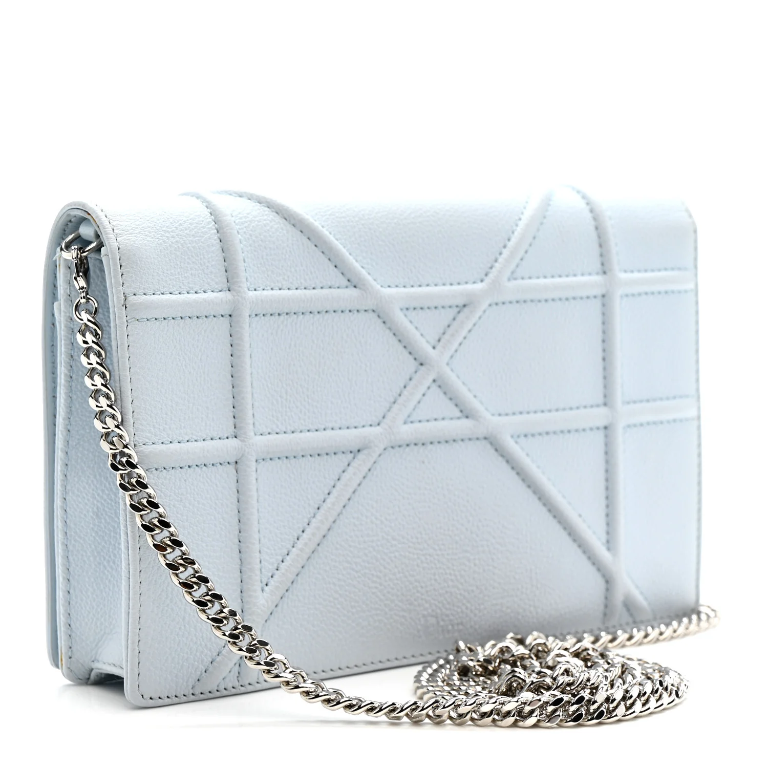 Grained Calfskin Diorama Wallet on Chain Pouch Light Blue - Image 3