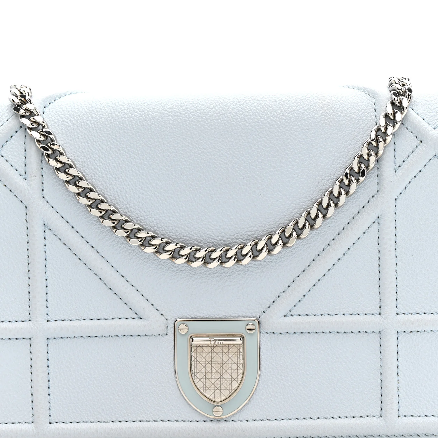 Grained Calfskin Diorama Wallet on Chain Pouch Light Blue - Image 7