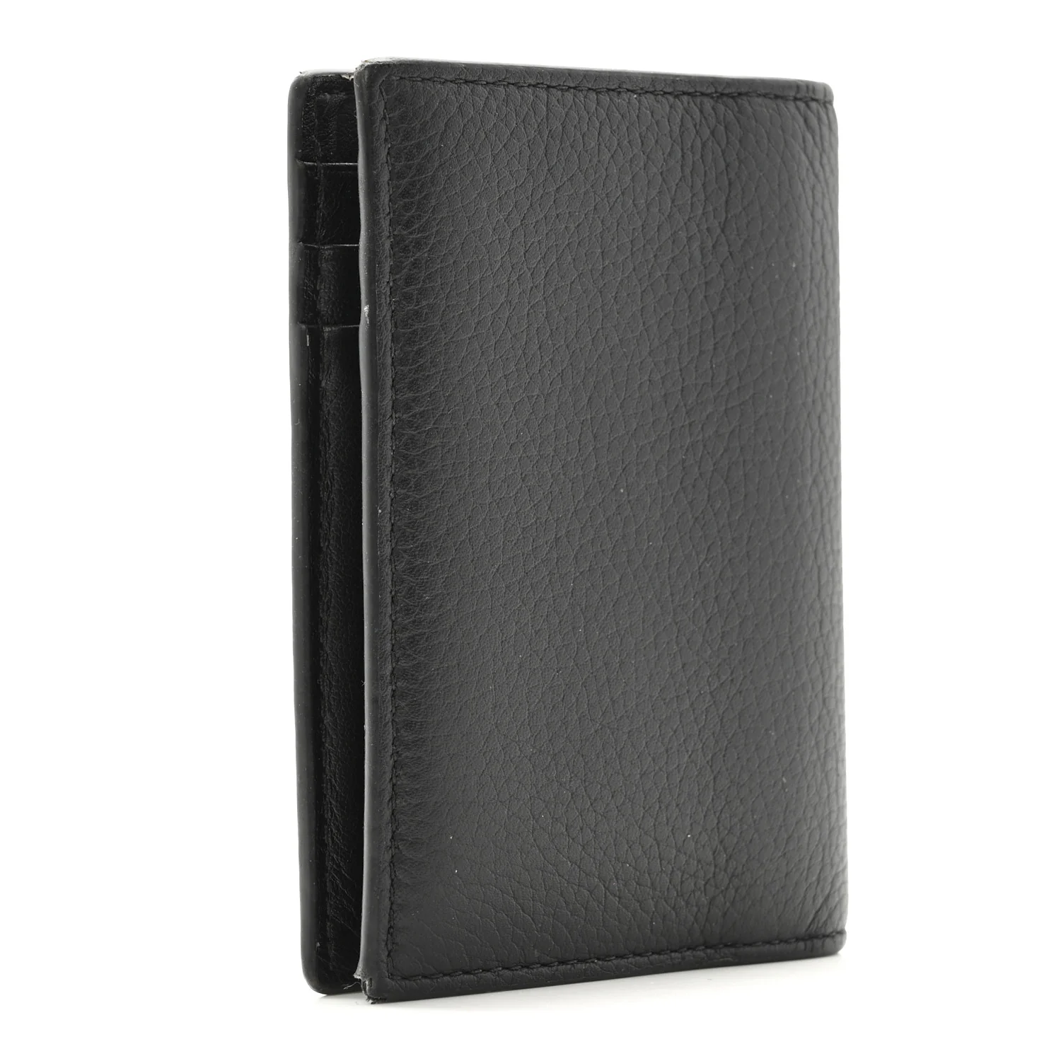 Grained Calfskin Icon Vertical Bifold Card Holder Black - Image 3