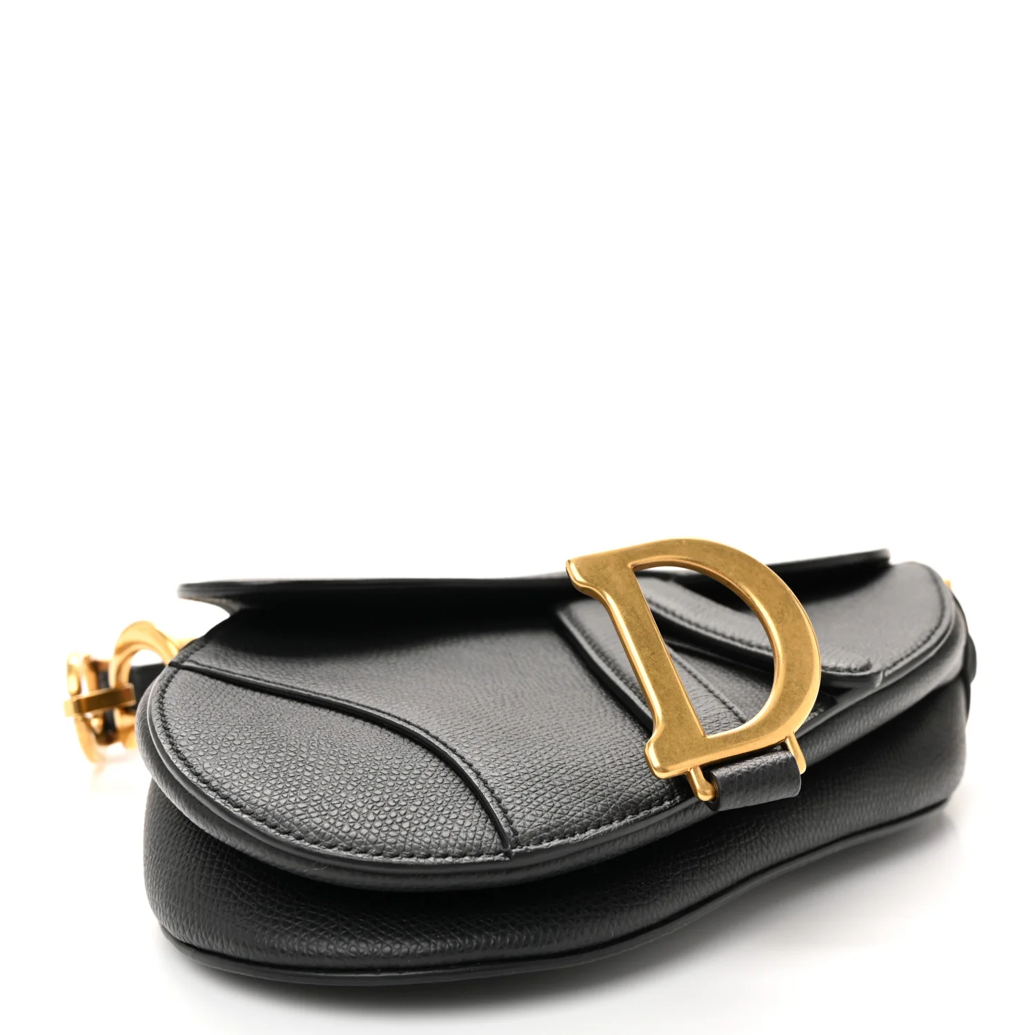 Grained Calfskin Mini Saddle Bag Black - Image 4