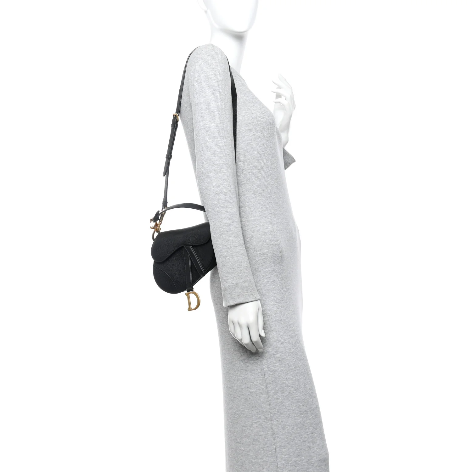 Grained Calfskin Mini Saddle Bag With Strap Black - Image 2
