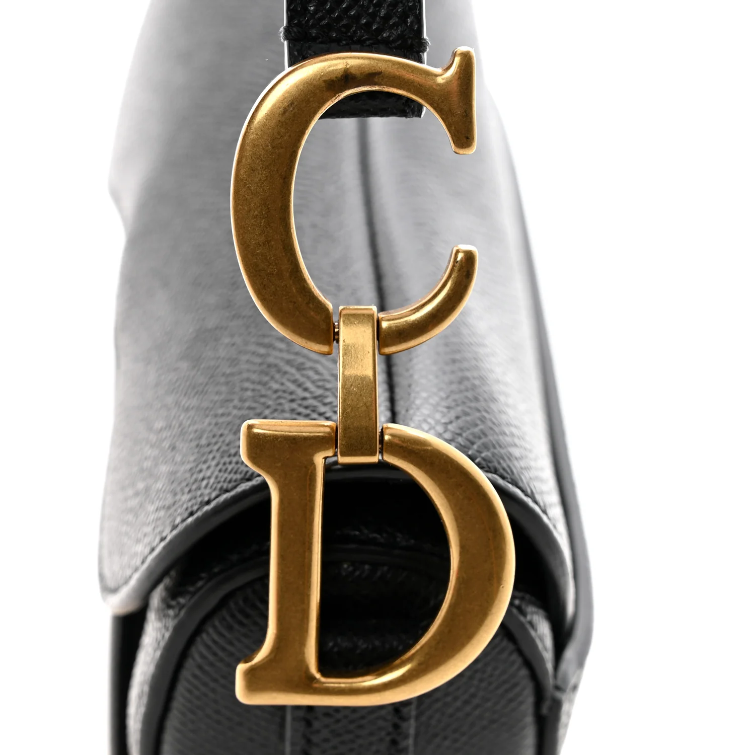 Grained Calfskin Mini Saddle Bag With Strap Black - Image 11