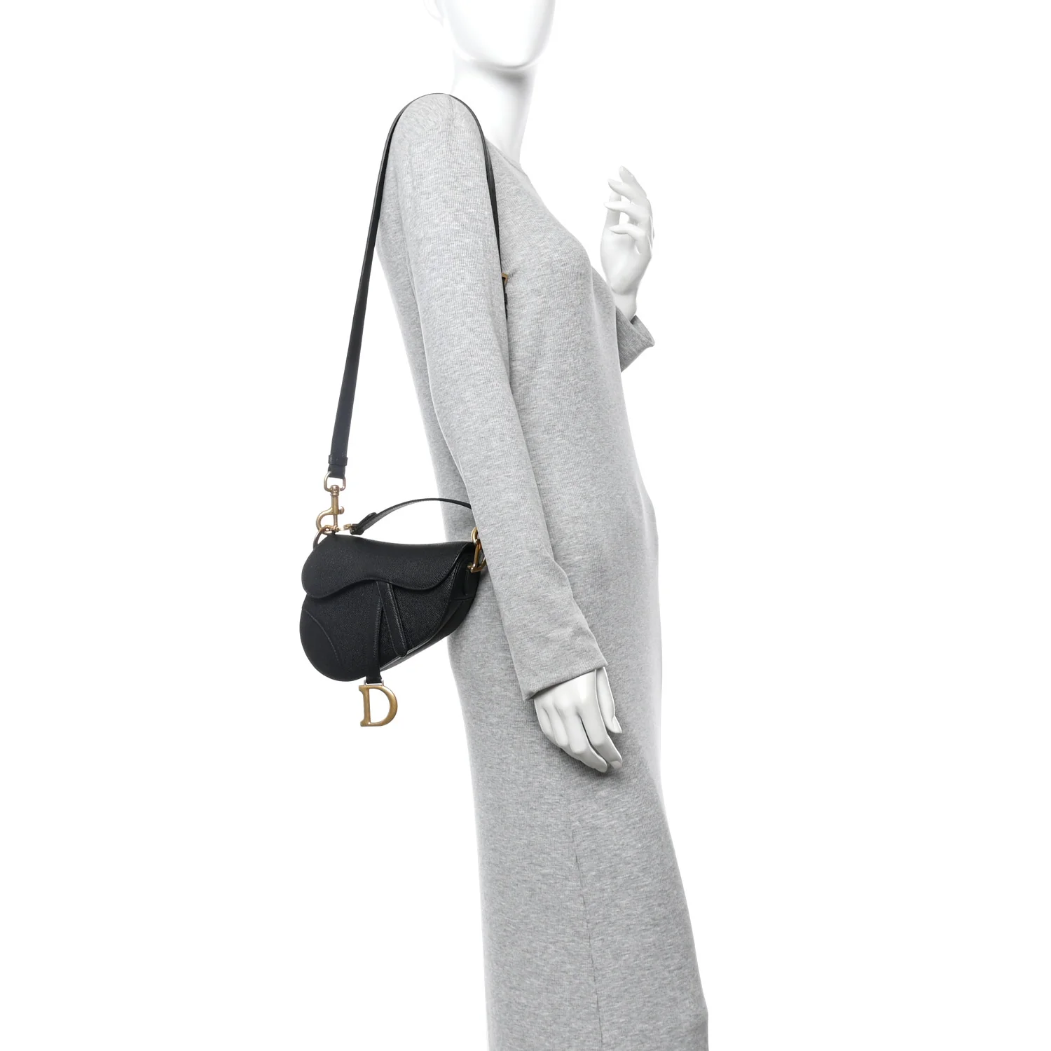 Grained Calfskin Mini Saddle Bag With Strap Black - Image 2