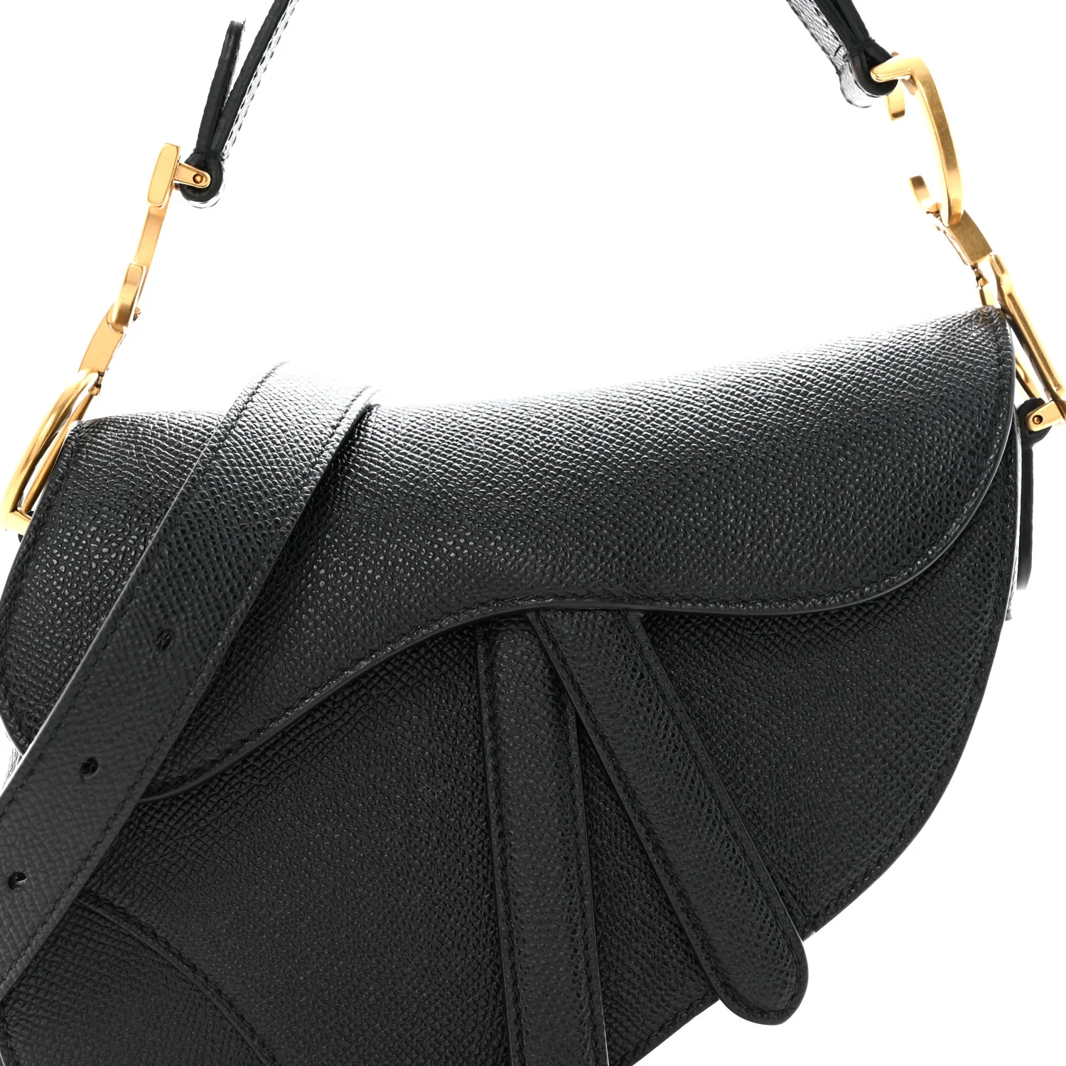 Grained Calfskin Mini Saddle Bag With Strap Black - Image 8