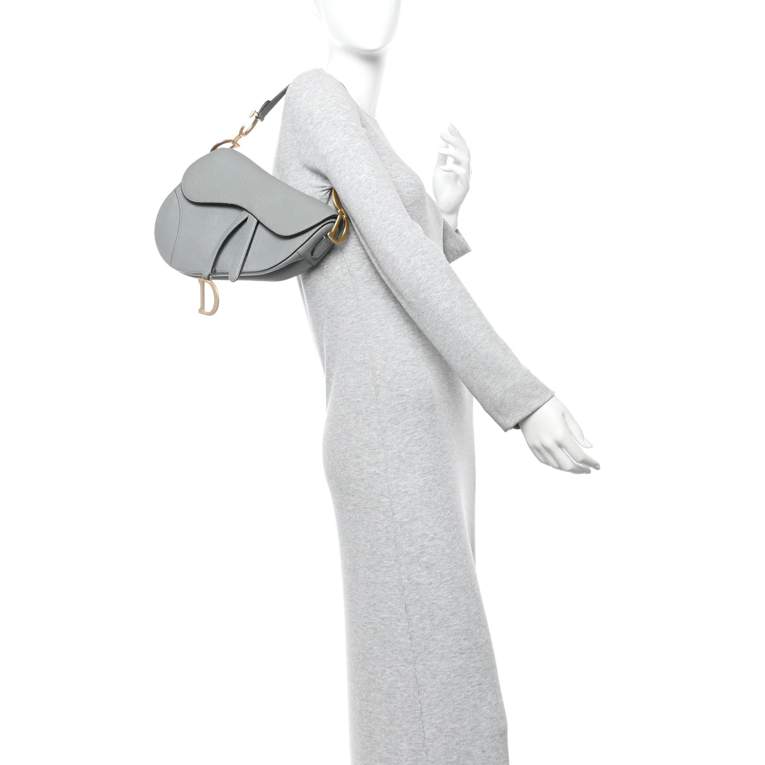 Grained Calfskin Saddle Bag Grey Stone - Image 2