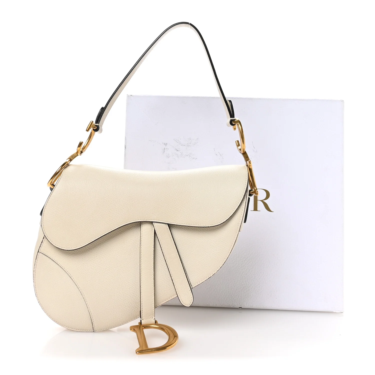 Grained Calfskin Saddle Bag White - Image 11