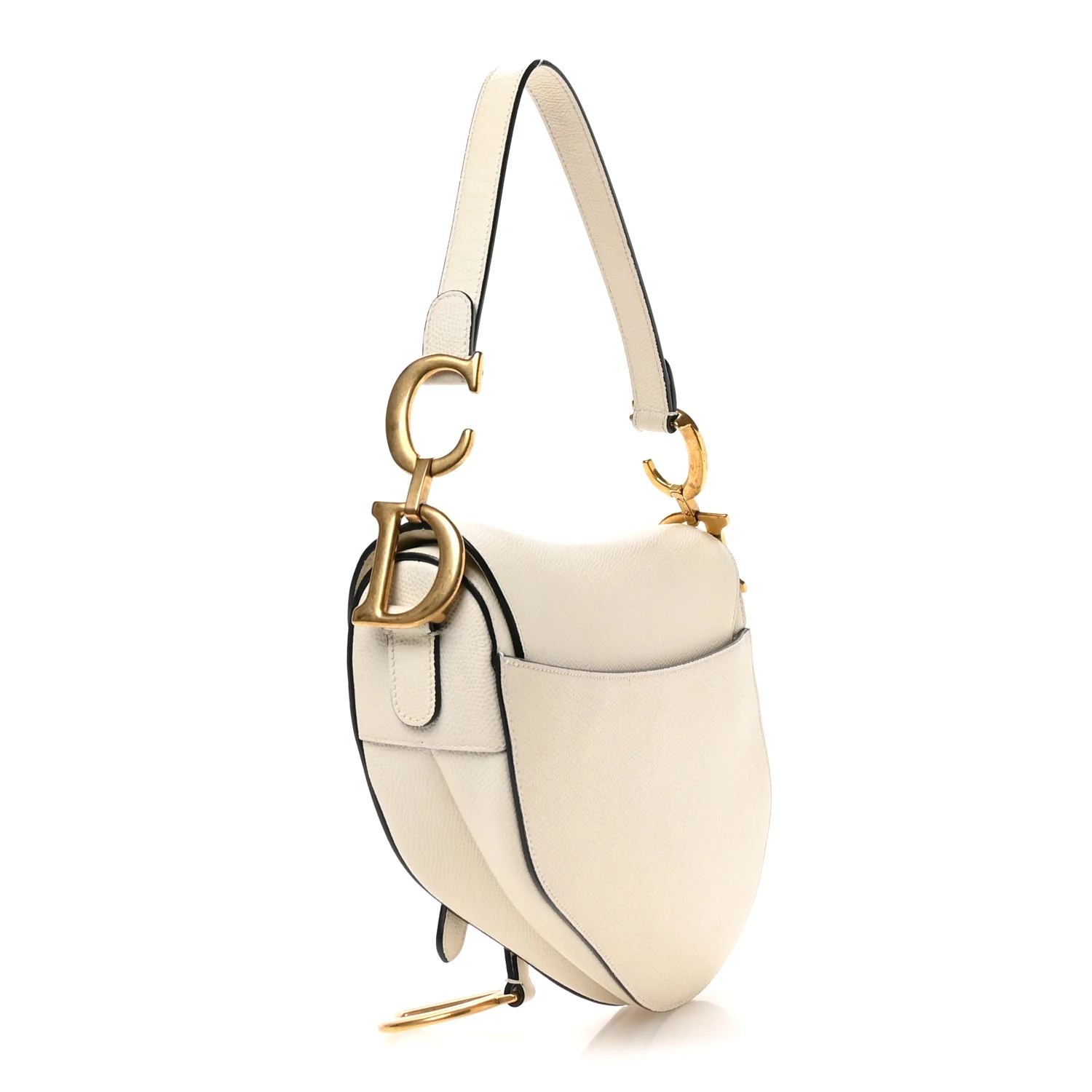 Grained Calfskin Saddle Bag White - Image 3